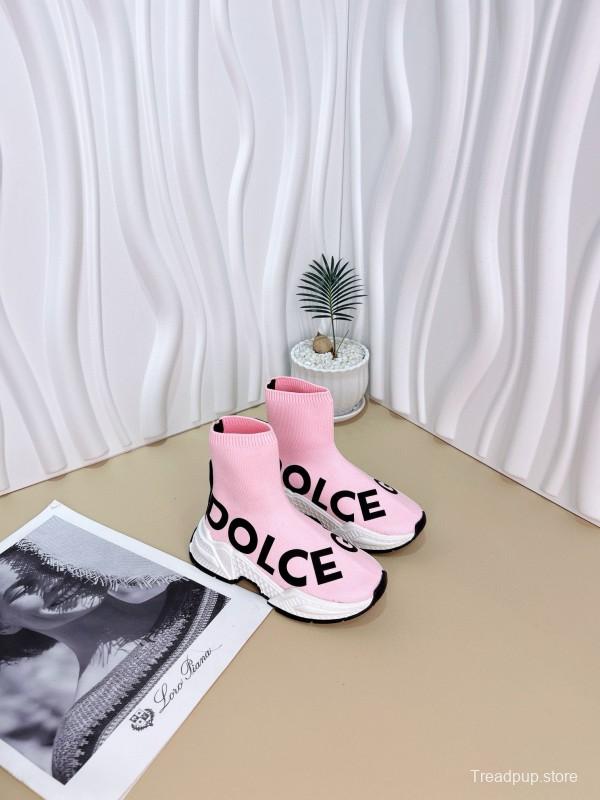 2024 Kids Dolce & Gabbana Black White Pink Knit Fabric Sneakers