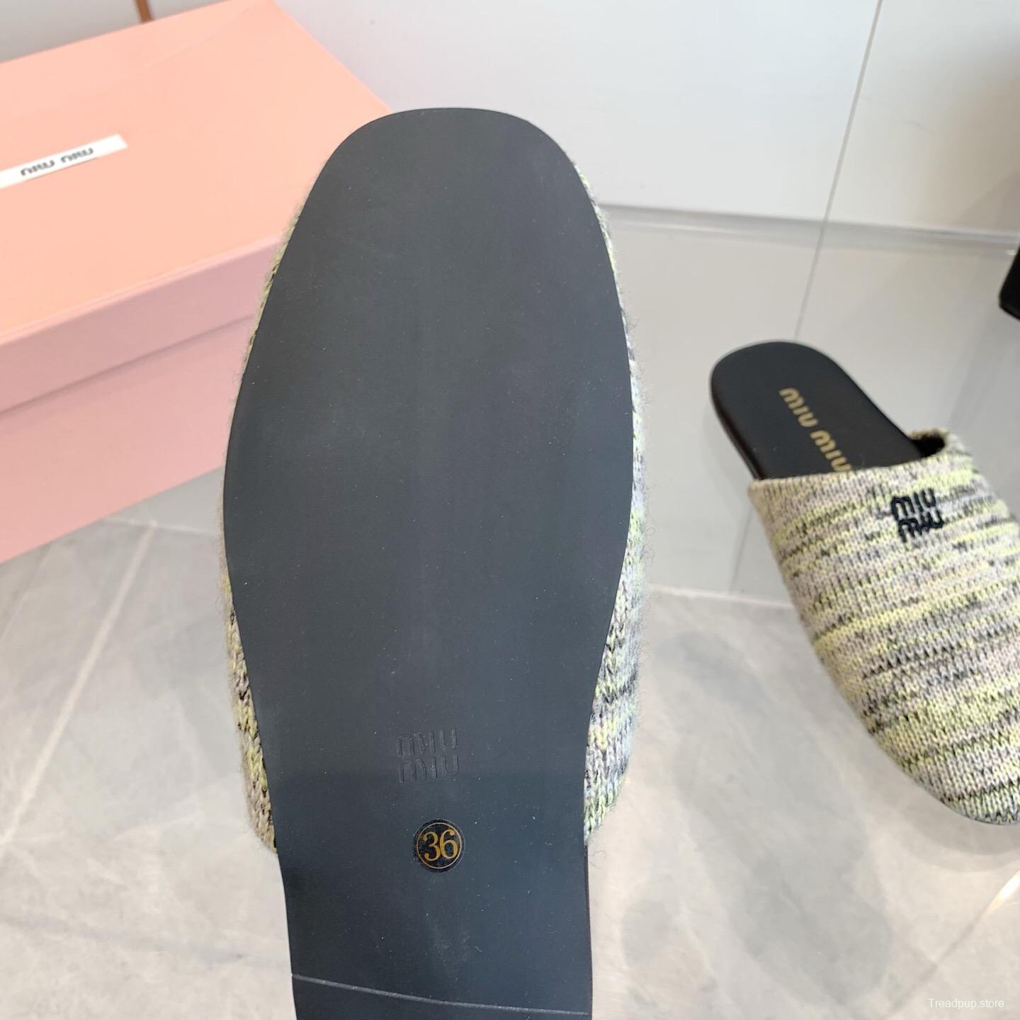 2025 Miu Miu Grey Black Fabric Slippers