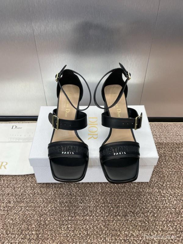 2025 Women Dior Black Leather Sandals Buckle KFY00310