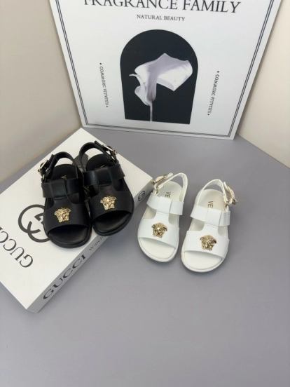 2025 Kids Versace Black White Leather Sandals