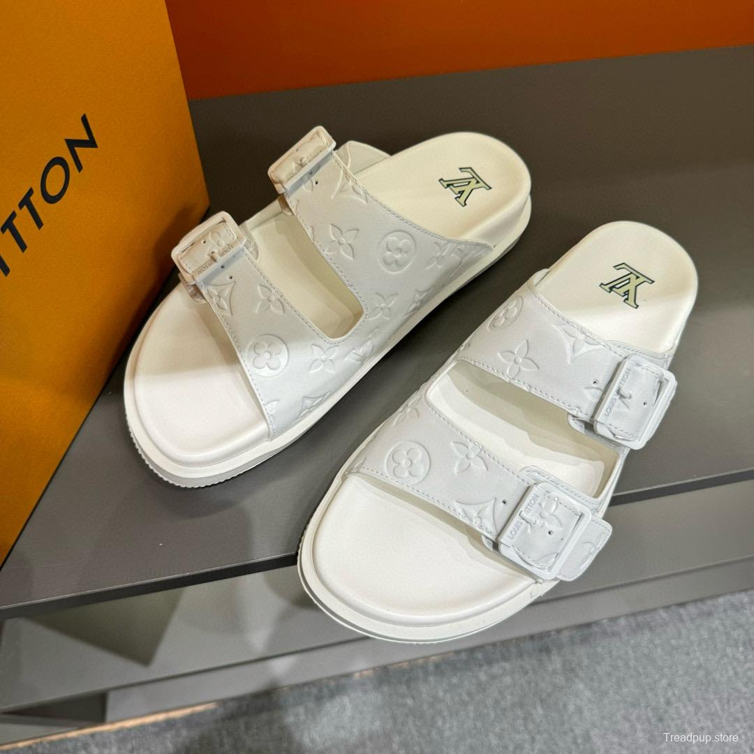 2024 Slippers Louis Vuitton White Leather Slippers