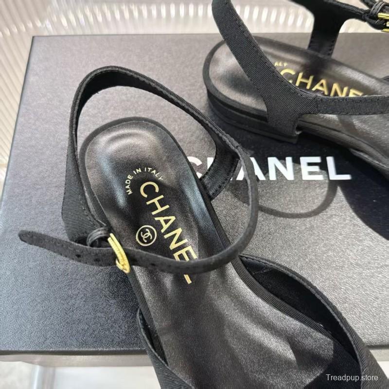 2025 Women Chanel Black Fabric Slingback Sandals