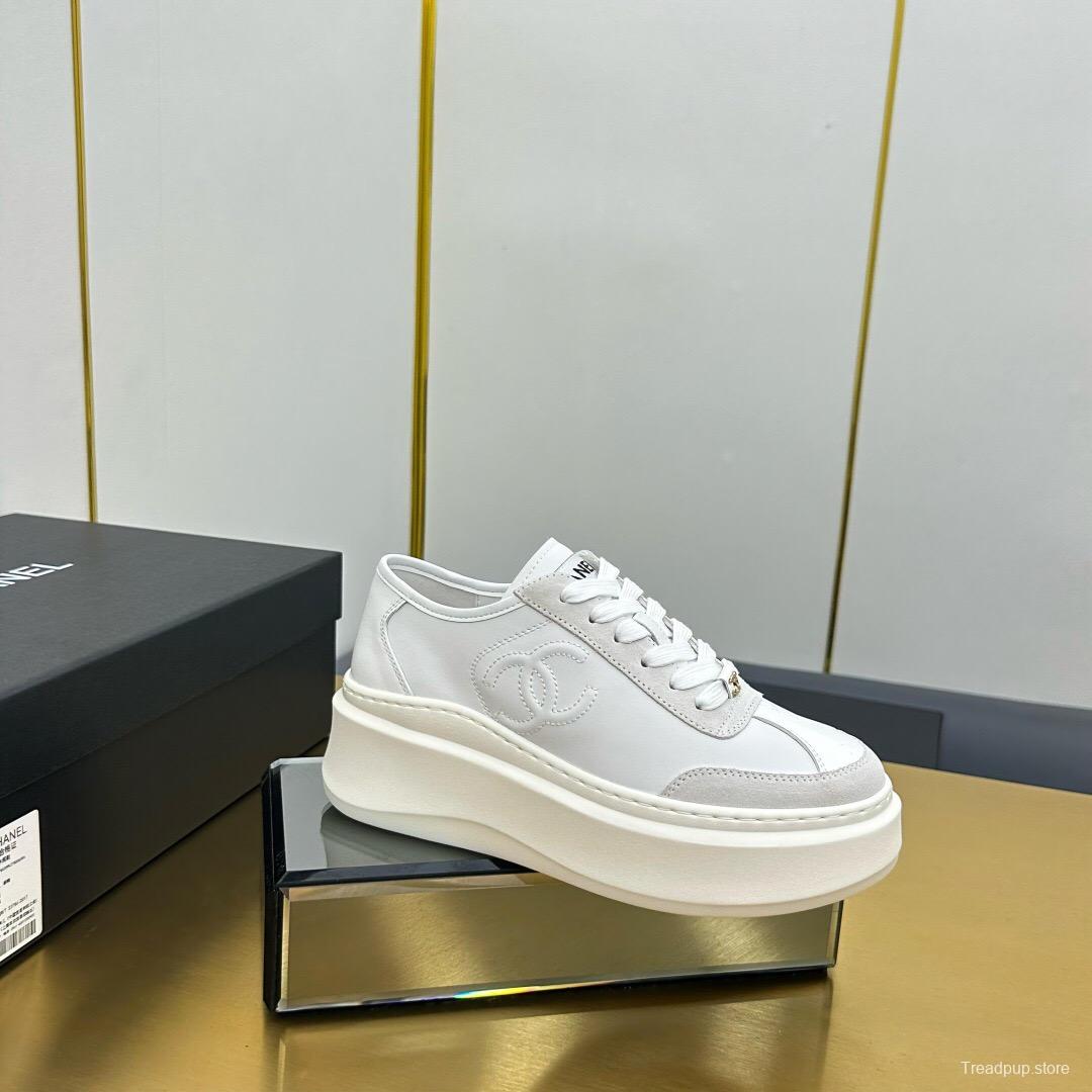 2025 Women Chanel White Leather Suede Sneakers