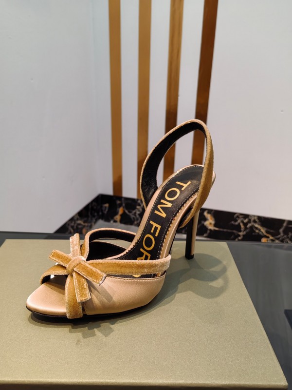 2025 Women TOM FORD Beige Velvet Silk High Heel Slingback Bow KFY00300