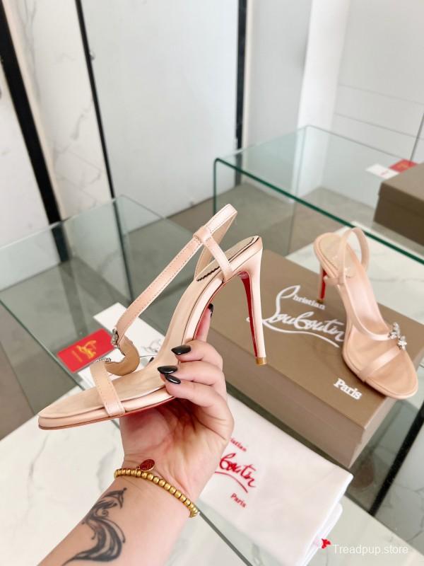 2025 Women ChristianLouboutin Champagne Silk High Heel Crystal LY00300