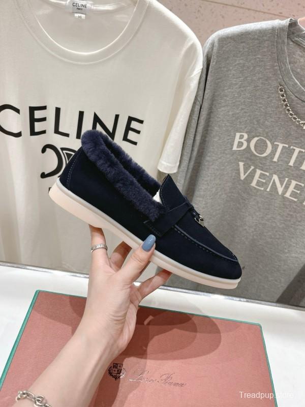 2024 Women LP Navy Suede Fur Loafers