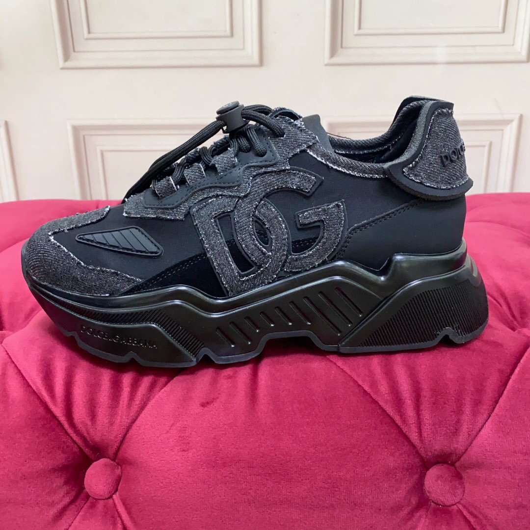 2025 Unisex Dolce & Gabbana Black Silk Leather Lycra Sneakers DG00330(F)/LY00340(M)