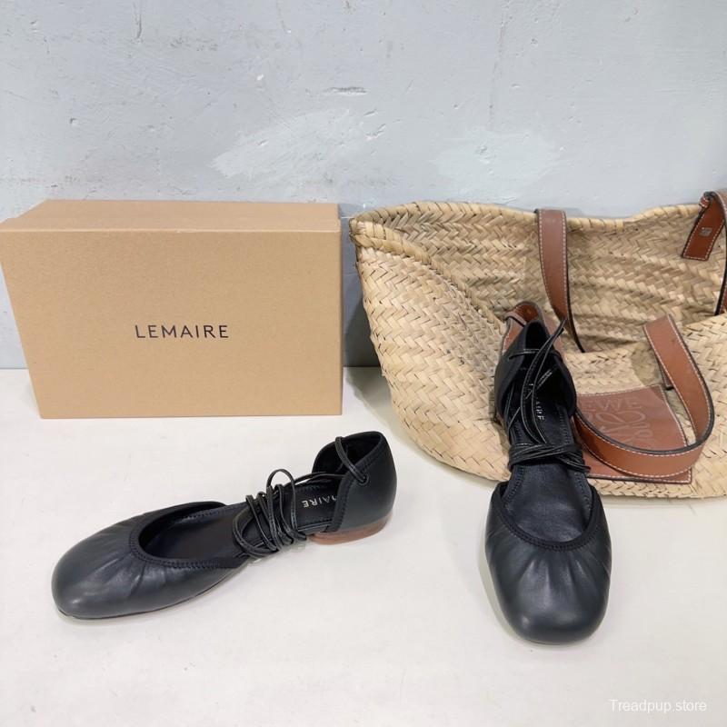 2025 Women LEMAIRE Black Calf Leather Mary Jane Lace-up KFY00300