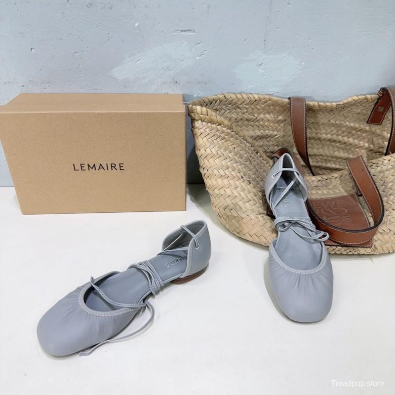 2025 Women LEMAIRE Light Grey Leather Ballet Flats