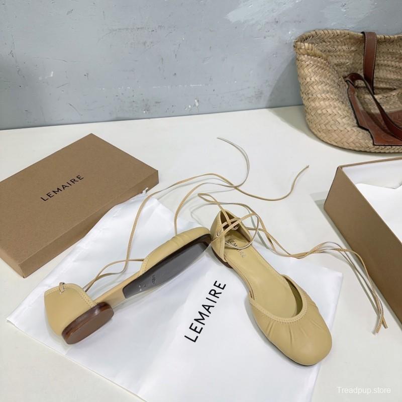 2025 Women LEMAIRE Light Yellow Lambskin Mary Jane Lace-up KFY00300