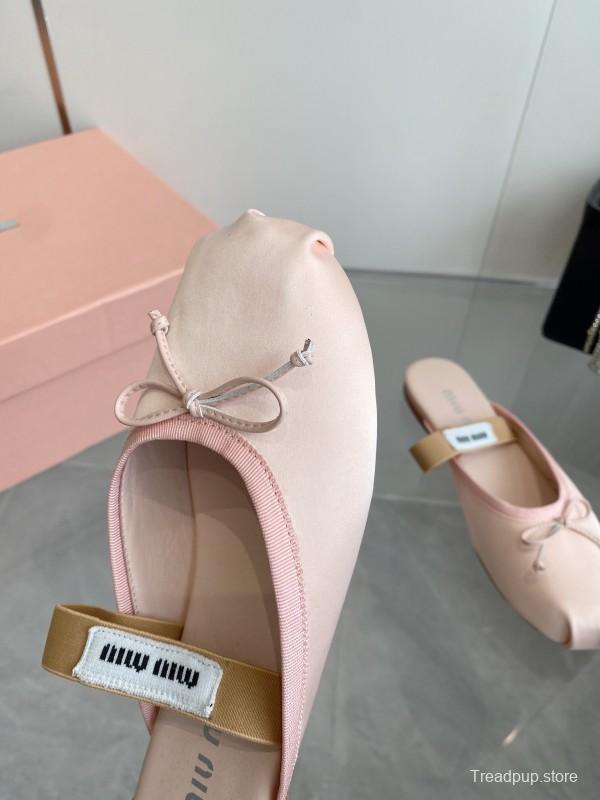 2025 Women Miu Miu Pink Satin Ballet Flats KFY00280