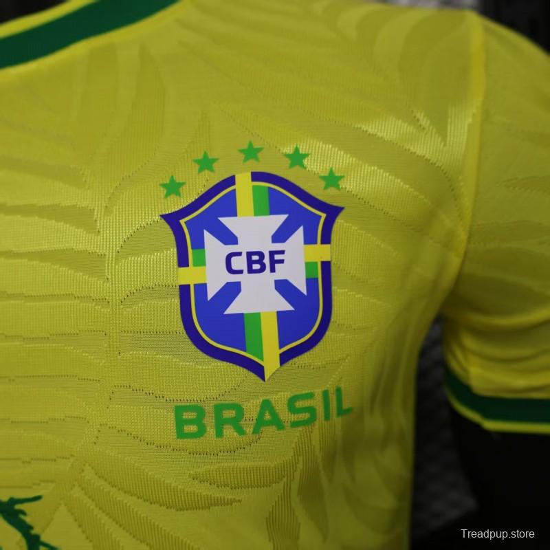Player Version 2025 Brazil Yellow with Green Animal Pattern Jersey