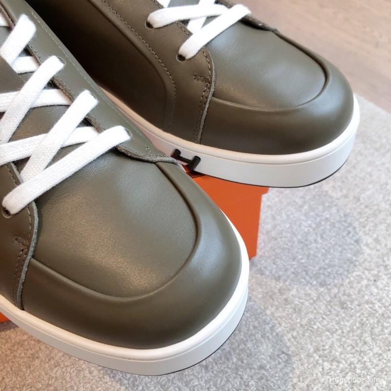 2025 Men Hermès Green White Leather Sneakers AS00380