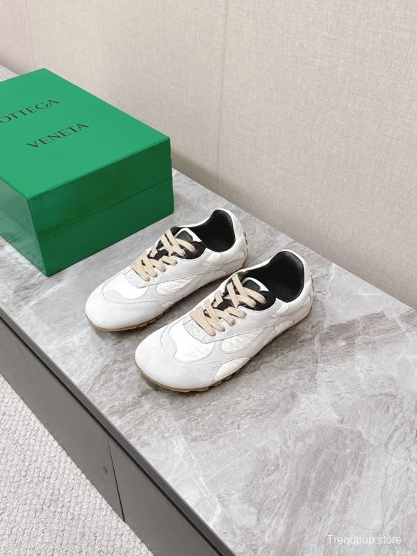 2025 Unisex Bottega Veneta White Black Nylon Suede Sneakers KFY00290