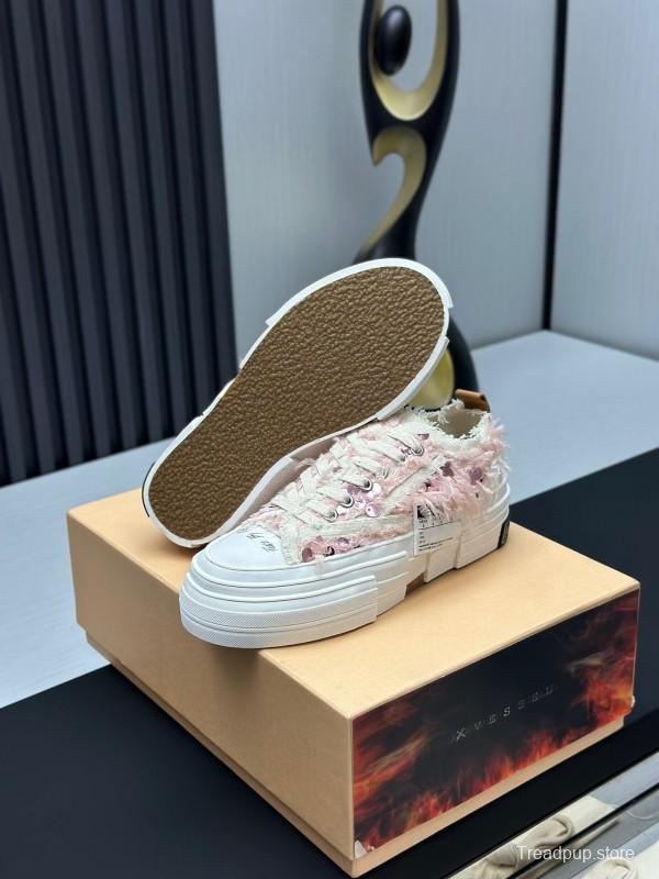 2025 Women XVESSEL Pink White Canvas Plimsolls Distressed AS00260