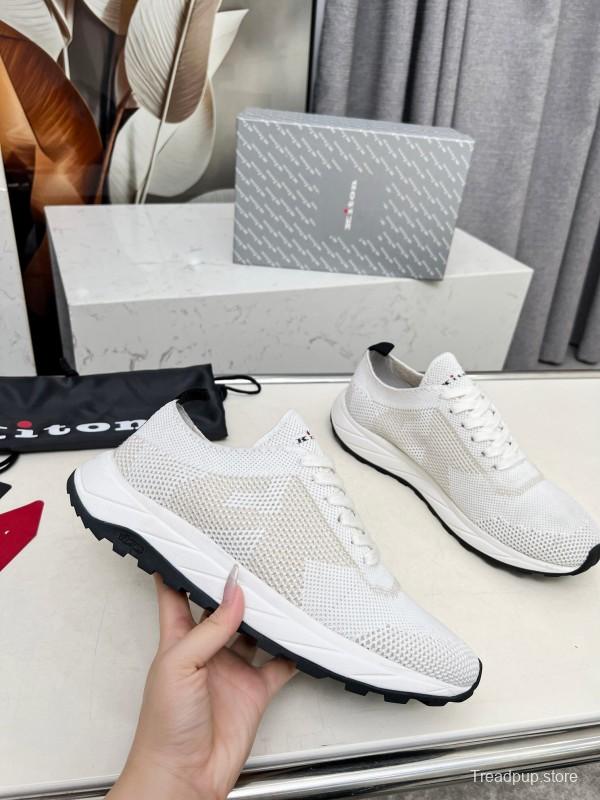 2025 Men Kiton White Beige Knit Sneakers Original MD Rubber Sole AS00320