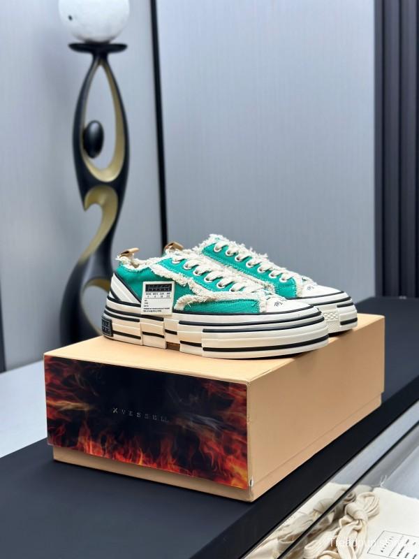 2025 Unisex XVESSEL Green White Canvas Low-Top Vulcanized Sneakers AS00240