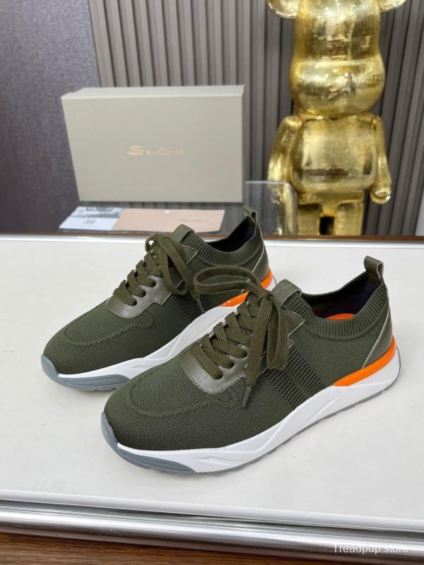 2025 Unisex Santoni Military Green Orange Wool Blend Knit Sneakers AS00320