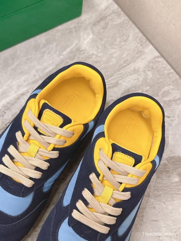 2025 Unisex Bottega Veneta Blue Yellow Nylon Suede Sneakers KFY00290