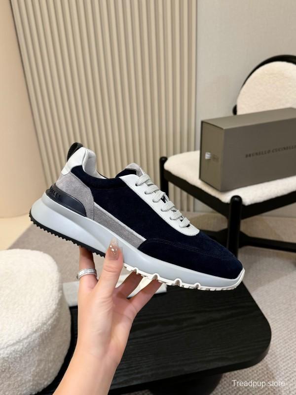 2025 Men Brunello Cucinelli Black White Blue Suede Sneakers AS00320
