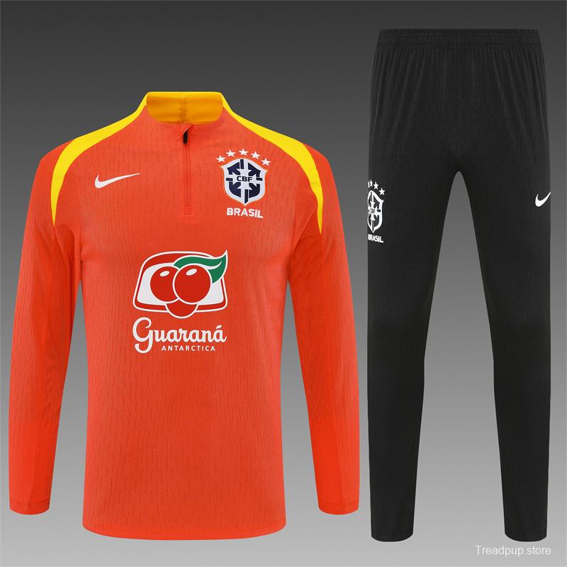 Player Version 25/26 Brazil Orange Half Zipper Jacket+Long Pants