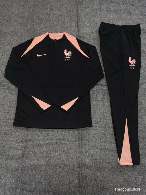 Player Version 25/26 Kids France Black Half Zipper Jacket+Long Pants