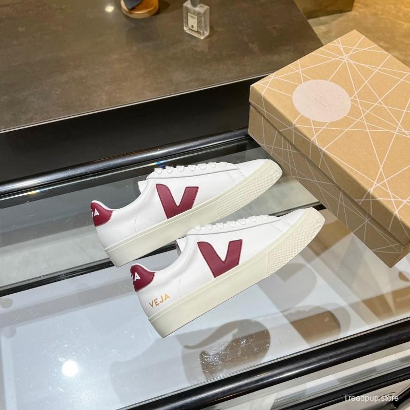 VEJA Classic White Sneakers V Logo Lace-Up Retro Flat Platform Casual Sports Shoes - LY00220