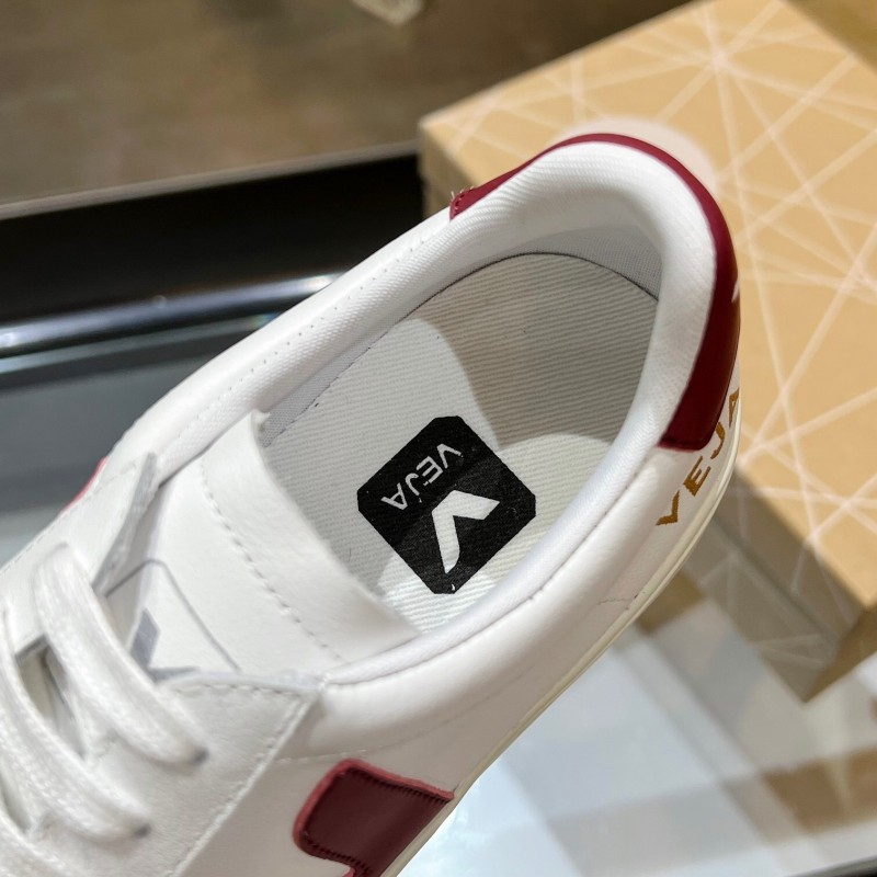 VEJA Classic White Sneakers V Logo Lace-Up Retro Flat Platform Casual Sports Shoes - LY00220