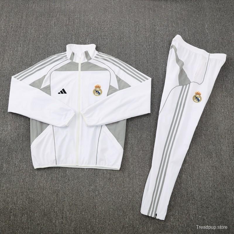 25/26 Real Madrid White Half Zipper Jacket+Long Pants S-3XL