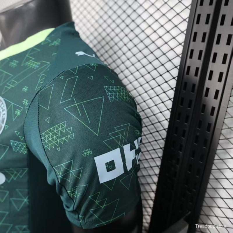 25/26 Player Version  Manchester City Third Dark Green with Geometric Triangle Pattern Jersey