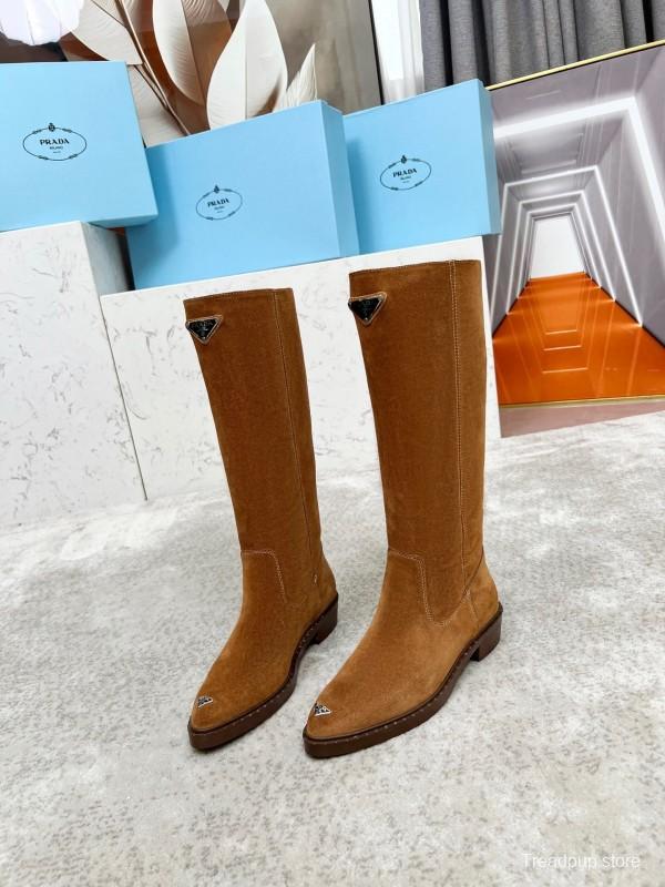 Prada Classic Triangle Logo Pointed Toe Boots - LY00400