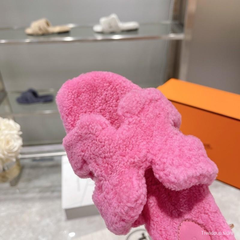 H Teddy Wool H Slippers Flat Sole Autumn Winter - LY00240