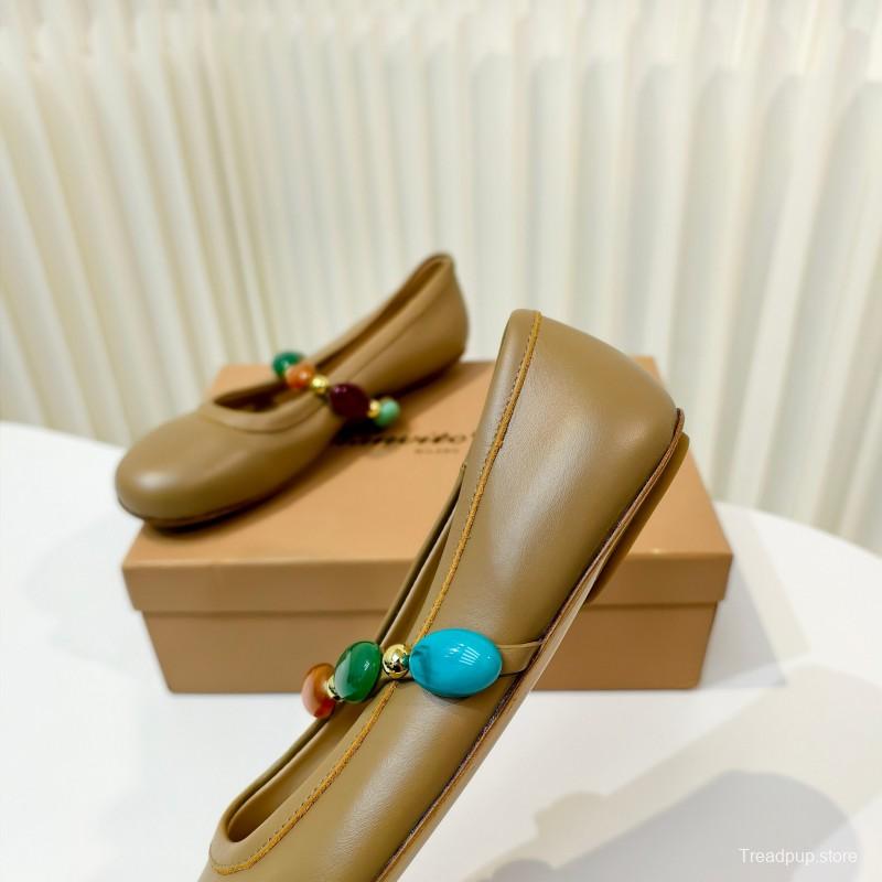 Gianvito Rossi Bohemian Style Turquoise Flat Ballet Shoes - LY00320