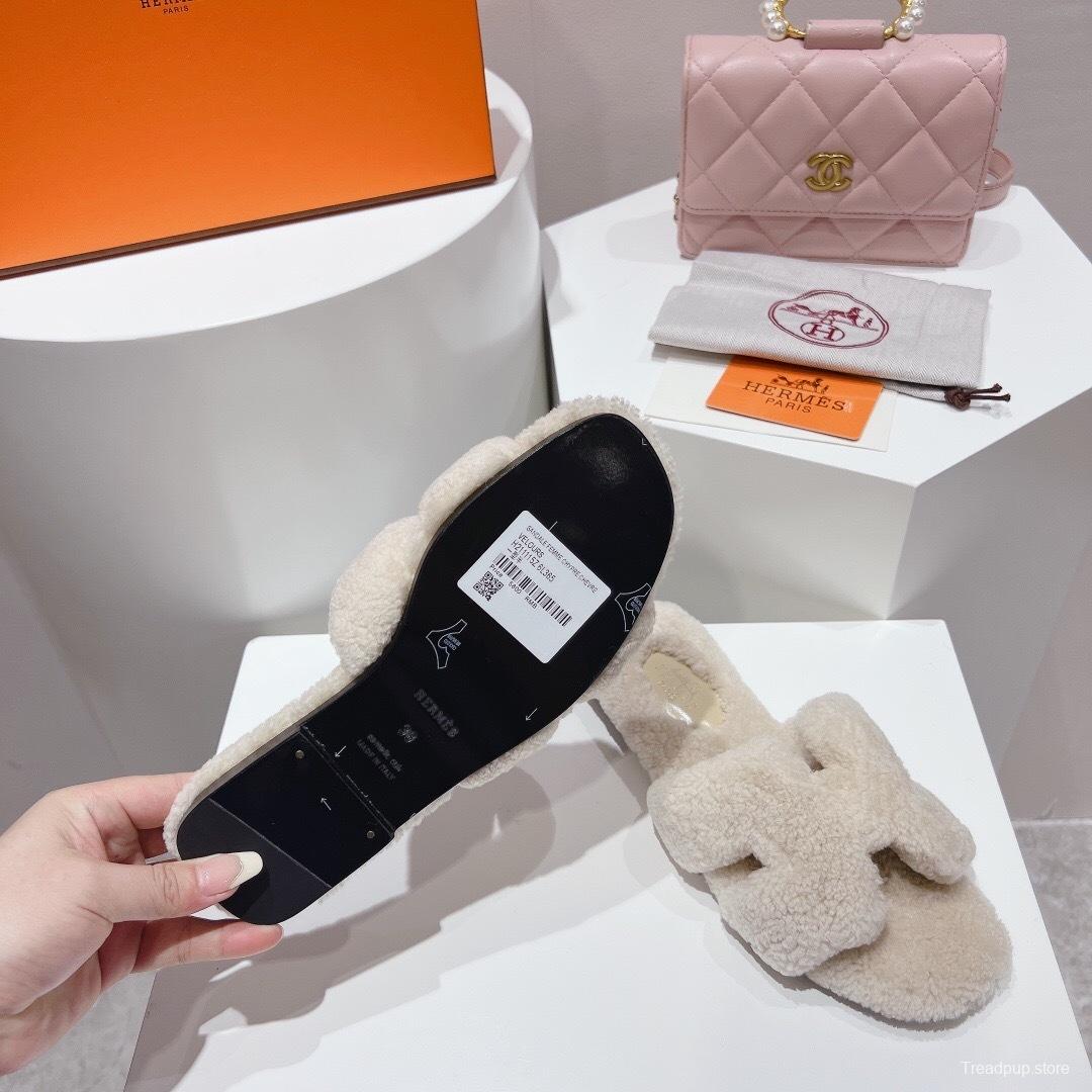 H Teddy Wool H Slippers Flat Sole Winter Collection - LY00240