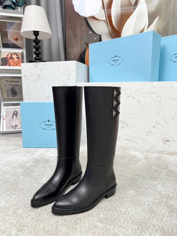 Prada Classic Triangle Logo Pointed Toe Boots - LY00400