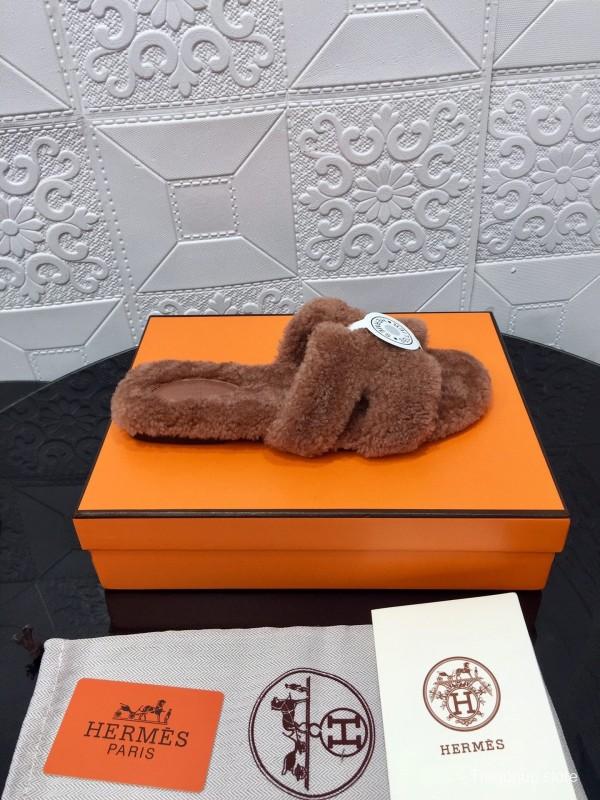 H Eiderdown Teddy Wool H Slippers Flat Sole Winter Home Shoes - LY00240