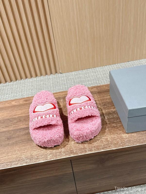 Balenciaga 2025 SS Qixi Limited Series Letter Embroidery Platform Shearling Slippers - AS00200