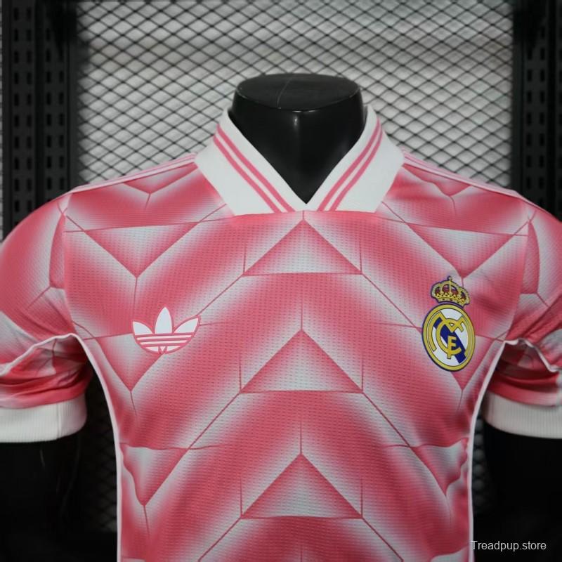 Player Version 1988/89 Real Madrid Third Pink with Geometric Chevron Pattern Jersey