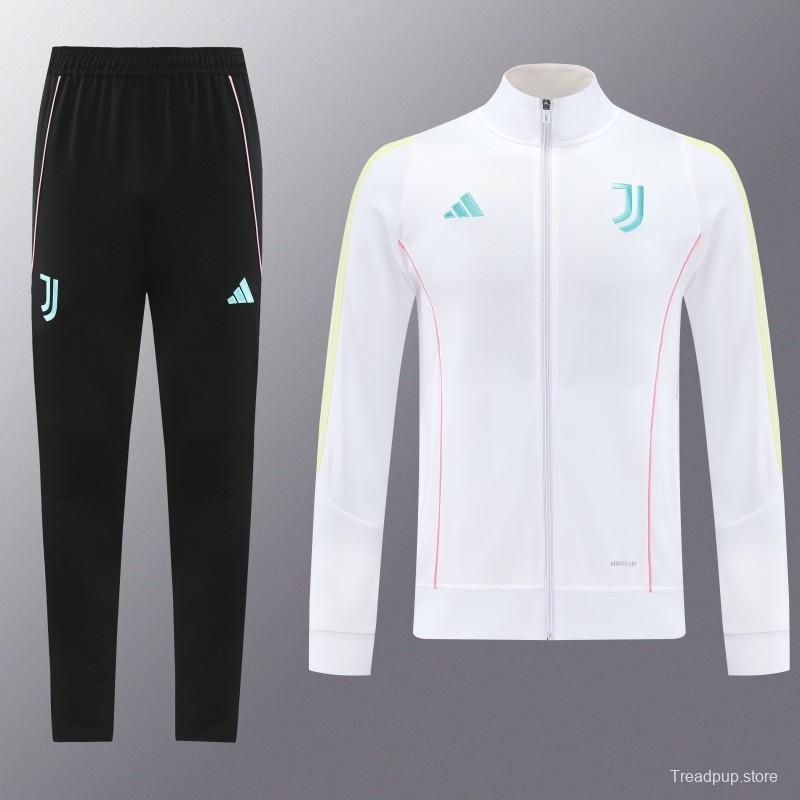 25/26  Juventus White  Full zipper Jacket Tracksuit+ long pants