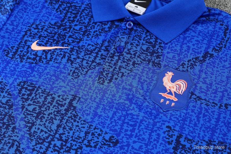 26/27  France  Blue Polo Training Shirt + Long Pants Tracksuit