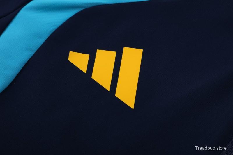 26/27  Spain Navy Blue & Light Blue Full Zipper Hooded Jacket Tracksuit + Long Pants