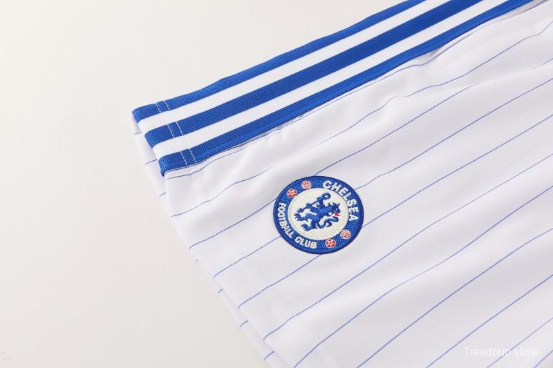 26/27 Chelsea FC  Blue  Stripes Short Sleeve+ White Soccer Shorts