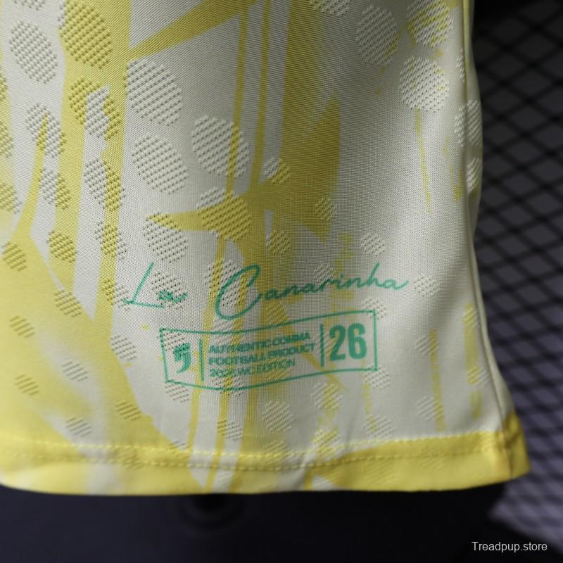 Player Version 2026 Brazil  Yellow with Abstract Feather Pattern Home Jersey