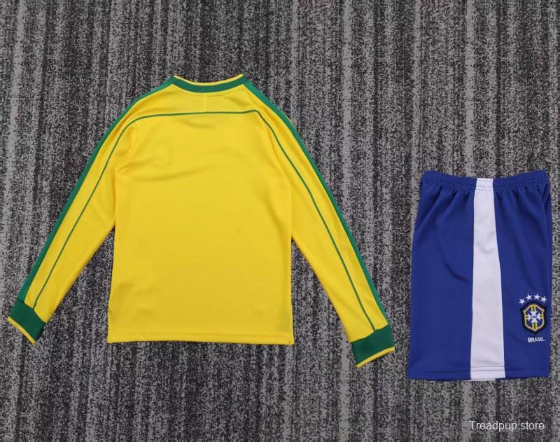 Retro Kids 1998 Brazil Home Long Sleeve Jersey