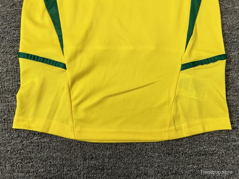 Retro Kids 2002 Brazil Home Long Sleeve Jersey