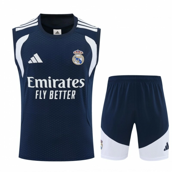 26/27 Real Madrid Navy Blue & White Sleeveless Vest Tracksuit + Short Pants