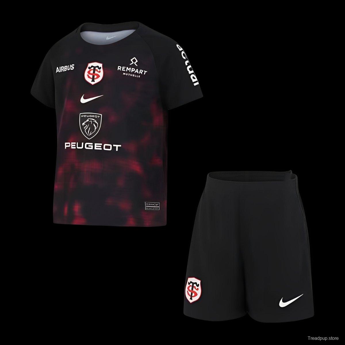 24/25 Kids Stade Toulousain Black with Red Pixel Pattern Home Jersey Kit