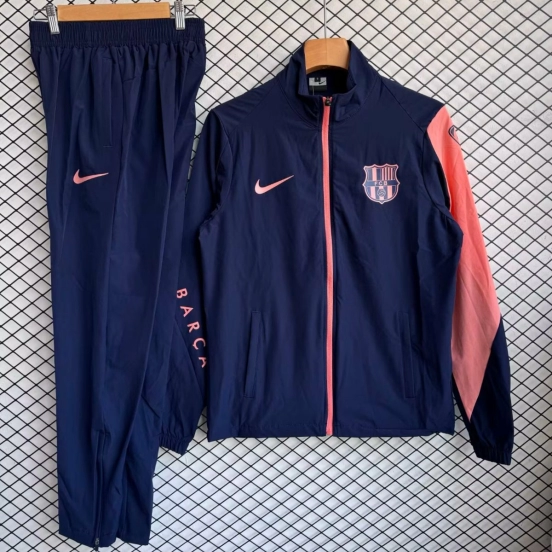 25/26 Barcelona Navy Blue with Pink Full zipper Jacket Tracksuit+ long pants