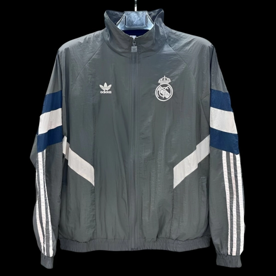 25/26 Real Madrid Grey Full Zipper Windbreaker