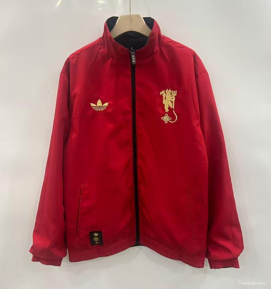 25/26 Manchester United Red/Black Reversible Full Zipper Windbreaker